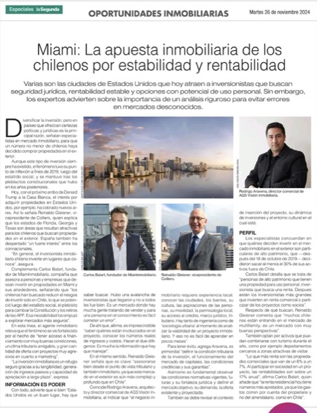 Recorte La Segunda — Miami apuesta inmobiliaria chilenos